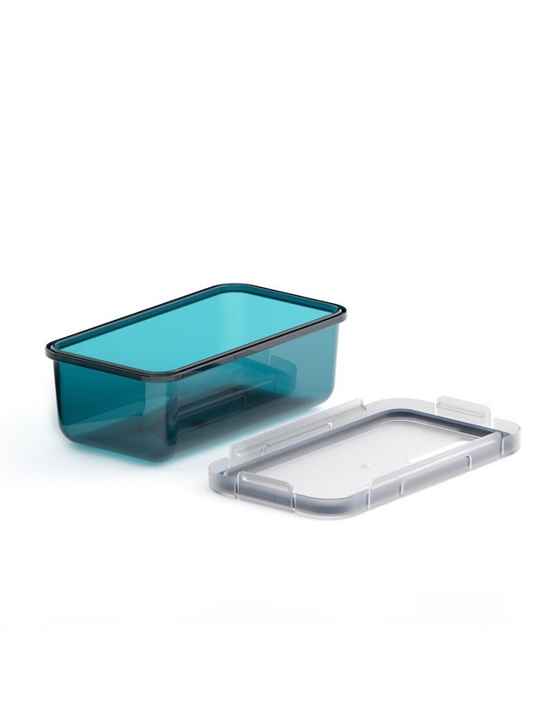 Contenitore ermetico per alimenti utilizzabile in microonde, lavastoviglie e congelatore, da -20ºC a 100ºC, realizzato in tritan trasparente color petrolio